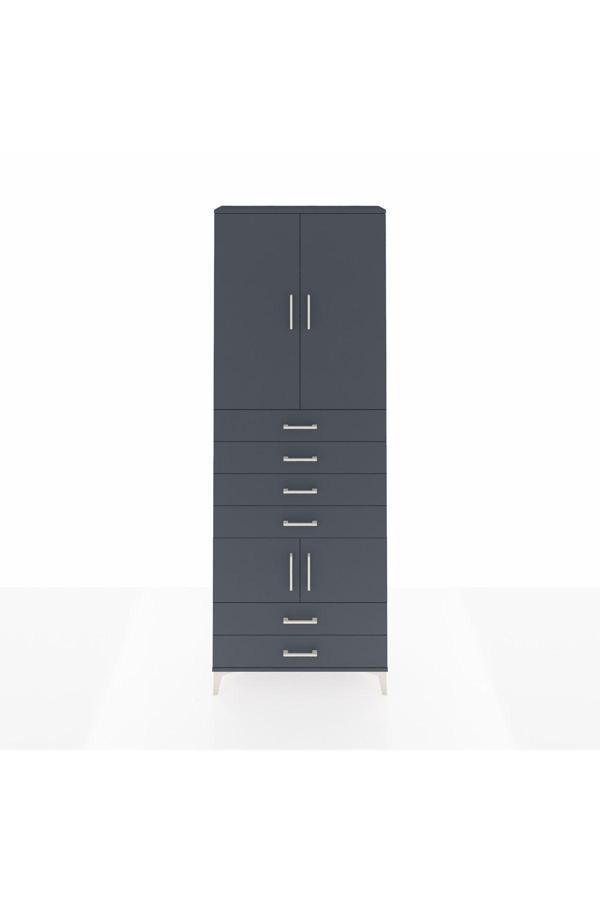 Dienni Arges Dolap 4 Raflı 6 Çekmeceli 4 Kapaklı 88 x 30 x 243 cm Antrasit - Antrasit - Image 1