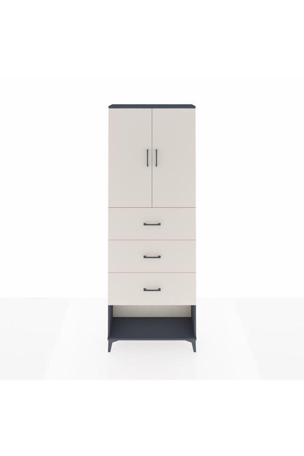 Dienni Arges Dolap 3 Raflı 3 Çekmeceli 2 Kapaklı 88 x 30 x 243 Antrasit-Aytaşı - Image 1