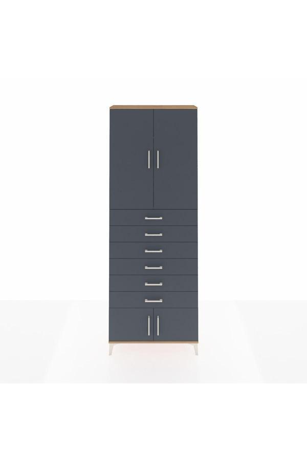 Dienni Arges Dolap 3 Raflı 6 Çekmeceli 4 Kapaklı 88 x 30 x 243 cm Çam - Antrasit - Image 1