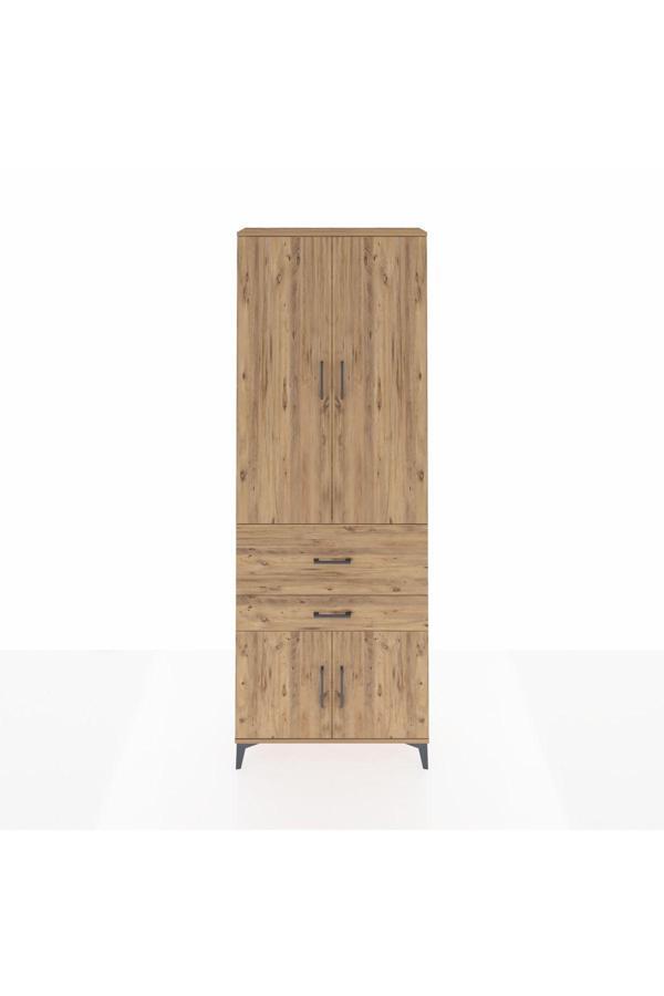 Dienni Arges Dolap 5 Raflı 2 Çekmeceli 4 Kapaklı 88 x 30 x 243 Çam-Çam - Image 1