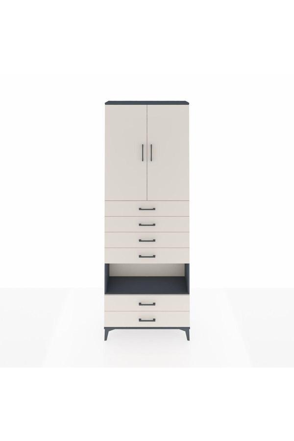 Dienni Arges Dolap 4 Raflı 6 Çekmeceli 2 Kapaklı 88 x 30 x 243 Antrasit-Aytaşı - Image 1