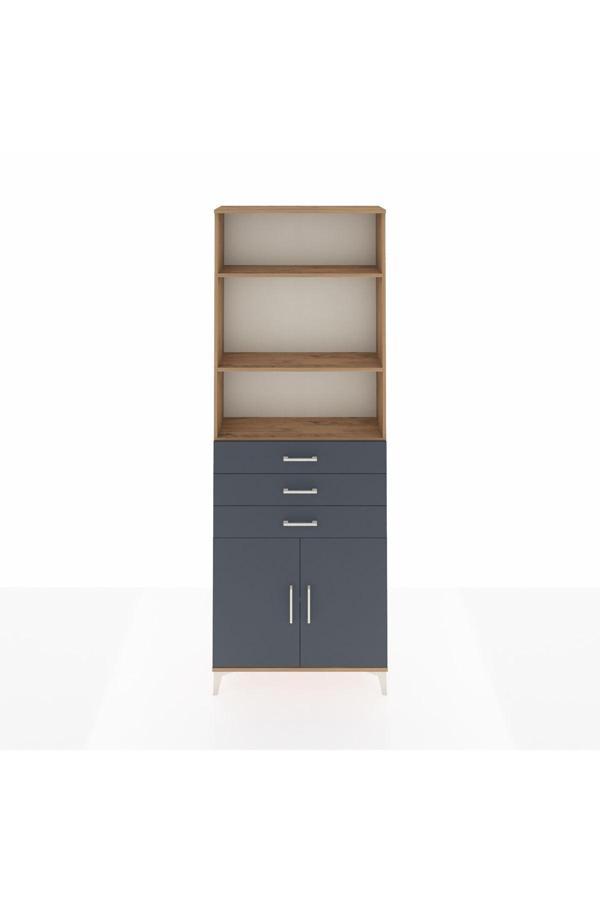 Dienni Arges Dolap 4 Raflı 3 Çekmeceli 2 Kapaklı 88 x 30 x 243 Çam-Antrasit - Image 1