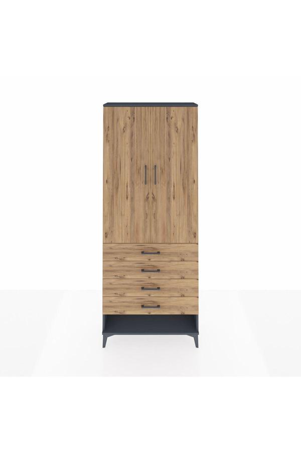 Dienni Arges Dolap 2 Raflı 4 Çekmeceli 1 Askılı 88 x 30 x 221 cm Antrasit - Çam - Image 1