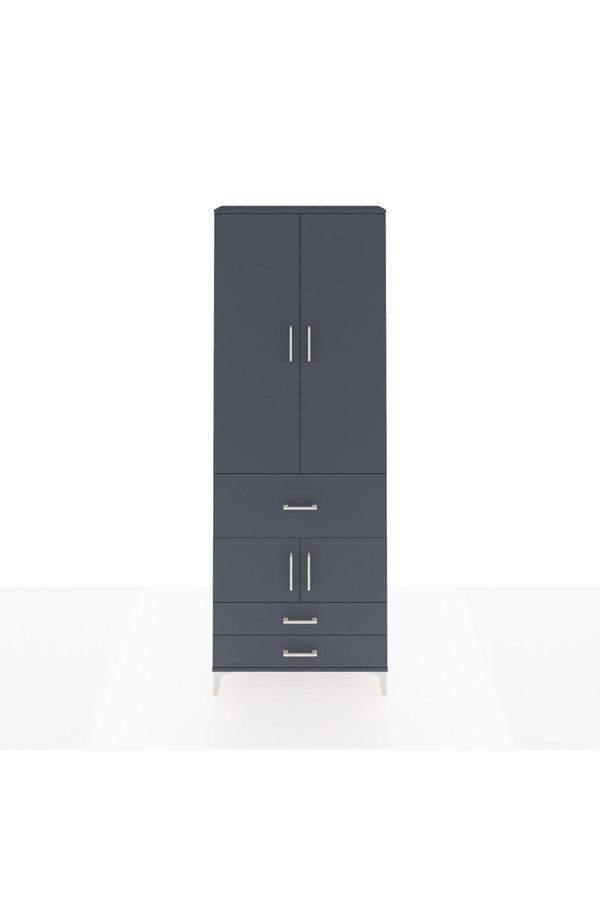 Dienni Arges Dolap 5 Raflı 3 Çekmeceli 4 Kapaklı 88 x 30 x 243 cm Antrasit - Antrasit - Image 1