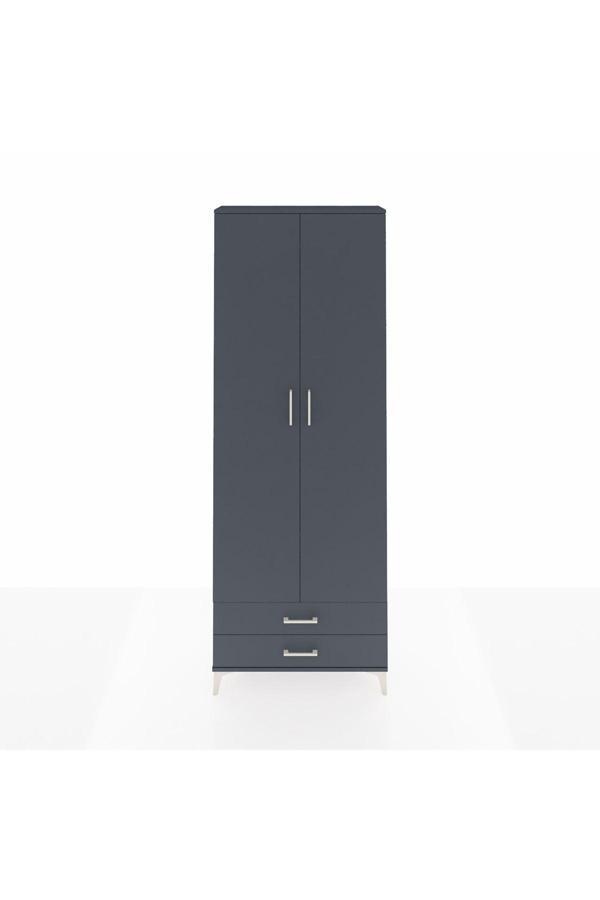 Dienni Arges Dolap 2 Raflı 2 Çekmeceli Tek Askılı 88 x 30 x 243 Antrasit-Antrasit - Image 1