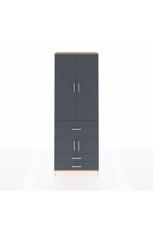 Dienni Arges Dolap 5 Raflı 3 Çekmeceli 4 Kapaklı 88 x 30 x 243 Çam-Antrasit - Image 1