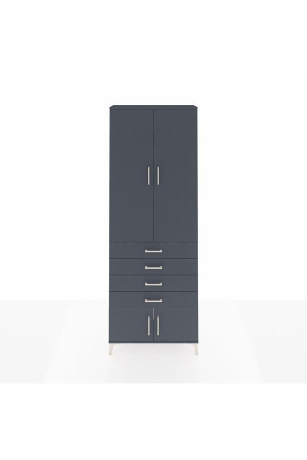 Dienni Arges Dolap 4 Raflı 4 Çekmeceli 4 Kapaklı 88 x 30 x 243 cm Antrasit - Antrasit - Image 1