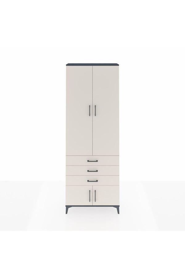 Dienni Arges Dolap 4 Raflı 3 Çekmeceli 4 Kapaklı 88 x 30 x 243 Antrasit-Aytaşı - Image 1