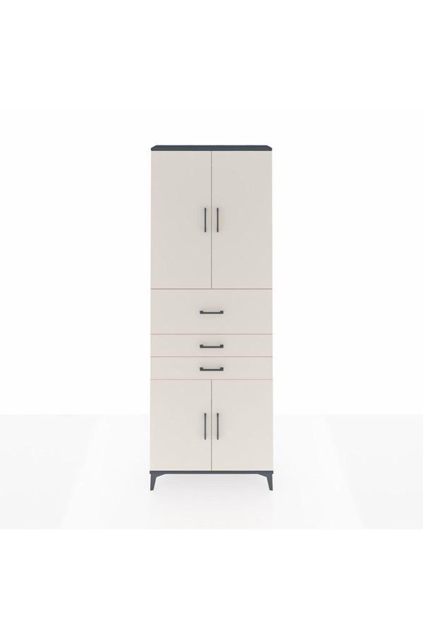 Dienni Arges Dolap 4 Raflı 3 Çekmeceli 4 Kapaklı 88 x 30 x 243 Antrasit-Aytaşı - Image 1