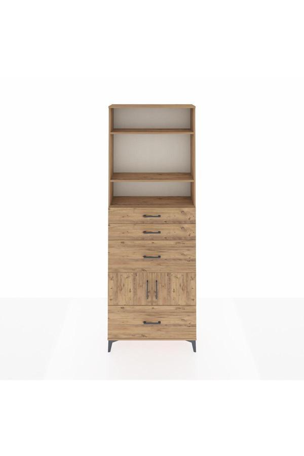 Dienni Arges Dolap 4 Raflı 4 Çekmeceli 2 Kapaklı 88 x 30 x 243 cm Çam - Çam - Image 1