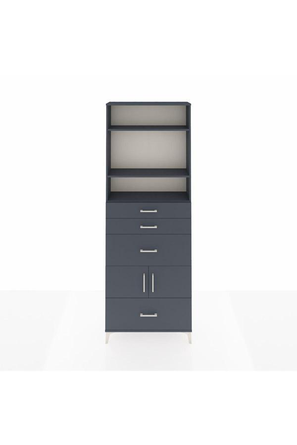 Dienni Arges Dolap 4 Raflı 4 Çekmeceli 2 Kapaklı 88 x 30 x 243 Antrasit-Antrasit - Image 1