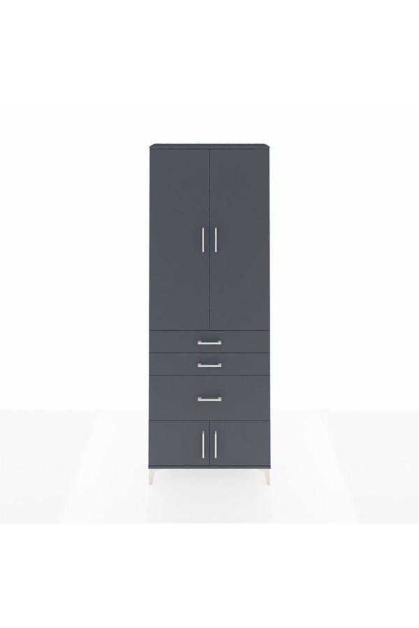 Dienni Arges Dolap 3 Raflı 3 Çekmeceli 4 Kapaklı 88 x 30 x 243 Antrasit-Antrasit - Image 1