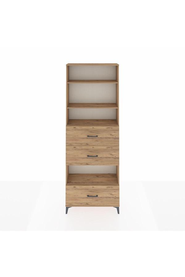 Dienni Arges Dolap 4 Raflı 3 Çekmeceli 88 x 30 x 243 Çam-Çam - Image 1