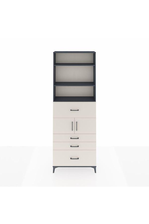 Dienni Arges Dolap 4 Raflı 4 Çekmeceli 2 Kapaklı 88 x 30 x 243 Antrasit-Aytaşı - Image 1