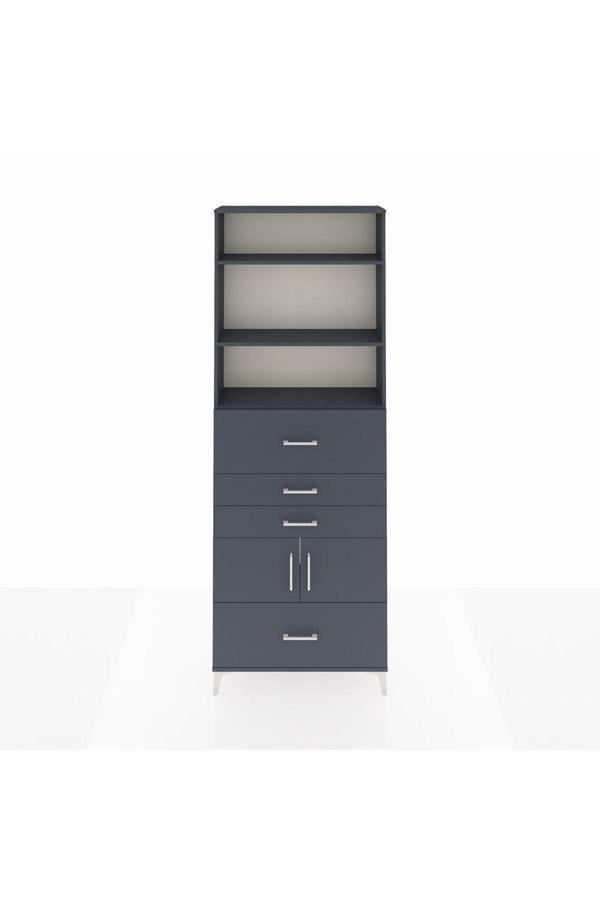 Dienni Arges Dolap 4 Raflı 4 Çekmeceli 2 Kapaklı 88 x 30 x 243 Antrasit-Antrasit - Image 1