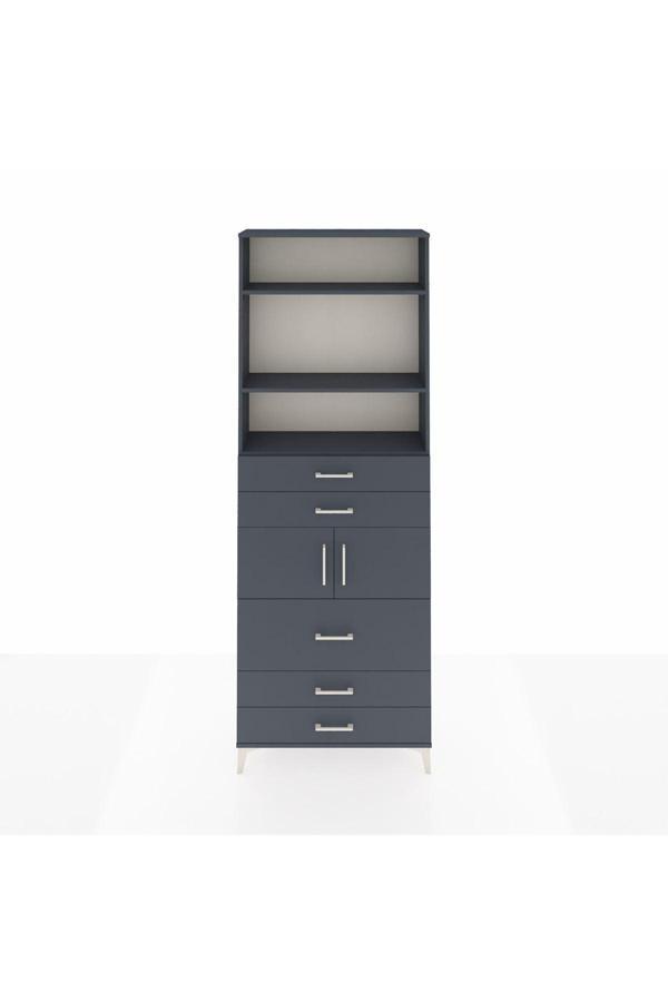 Dienni Arges Dolap 4 Raflı 5 Çekmeceli 2 Kapaklı 88 x 30 x 243 Antrasit-Antrasit - Image 1