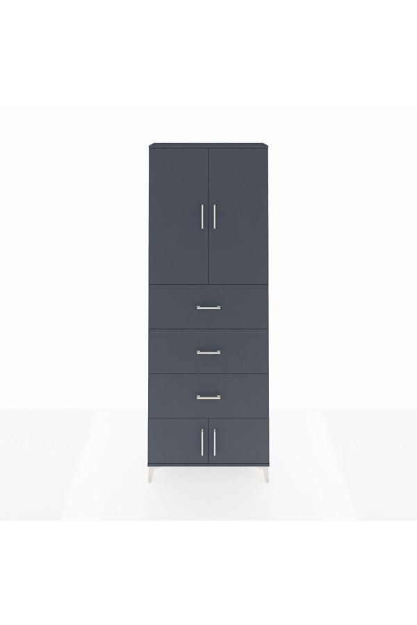 Dienni Arges Dolap 3 Raflı 3 Çekmeceli 4 Kapaklı 88 x 30 x 243 Antrasit-Antrasit - Image 1