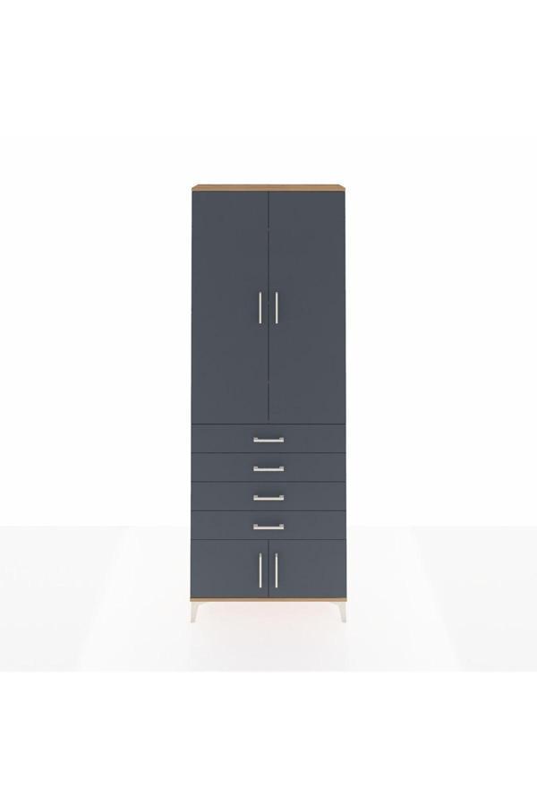 Dienni Arges Dolap 4 Raflı 4 Çekmeceli 4 Kapaklı 88 x 30 x 243 Çam-Antrasit - Image 1