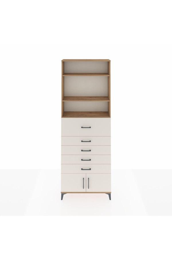 Dienni Arges Dolap 3 Raflı 5 Çekmeceli 2 Kapaklı 88 x 30 x 243 Çam-Aytaşı - Image 1