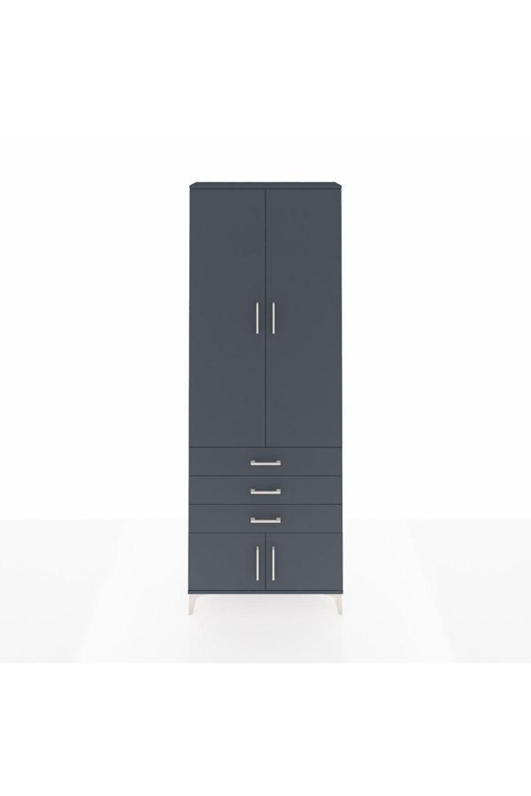 Dienni Arges Dolap 4 Raflı 3 Çekmeceli 4 Kapaklı 88 x 30 x 243 Antrasit-Antrasit - Image 1