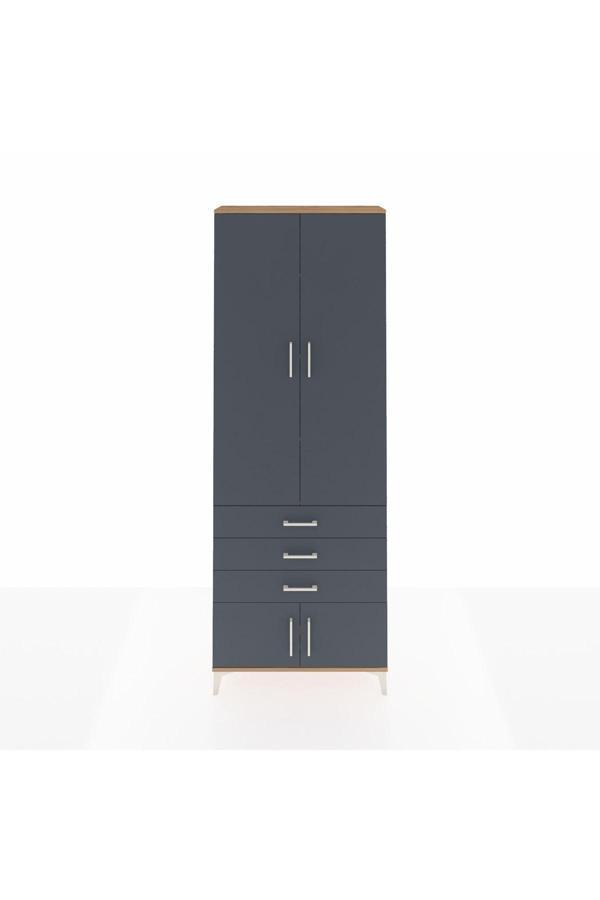 Dienni Arges Dolap 4 Raflı 3 Çekmeceli 4 Kapaklı 88 x 30 x 243 Çam-Antrasit - Image 1
