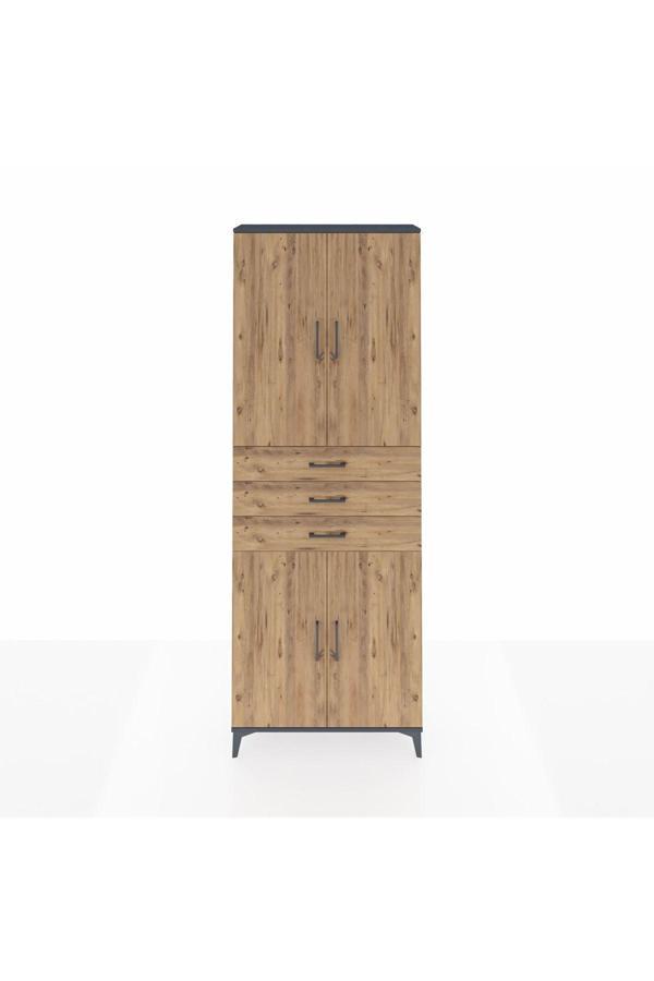 Dienni Arges Dolap 4 Raflı 3 Çekmeceli 4 Kapaklı 88 x 30 x 243 Antrasit-Çam - Image 1