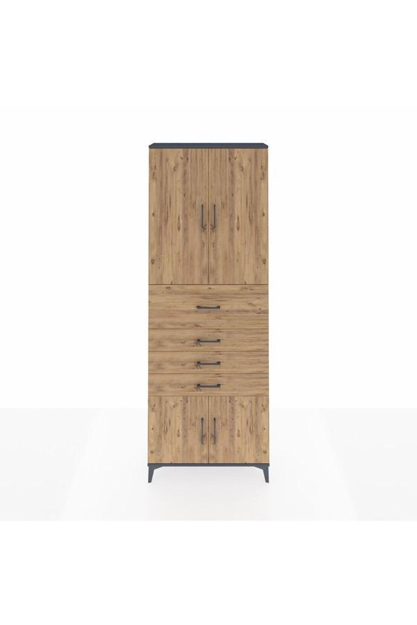 Dienni Arges Dolap 4 Raflı 4 Çekmeceli 4 Kapaklı 88 x 30 x 243 Antrasit-Çam - Image 1