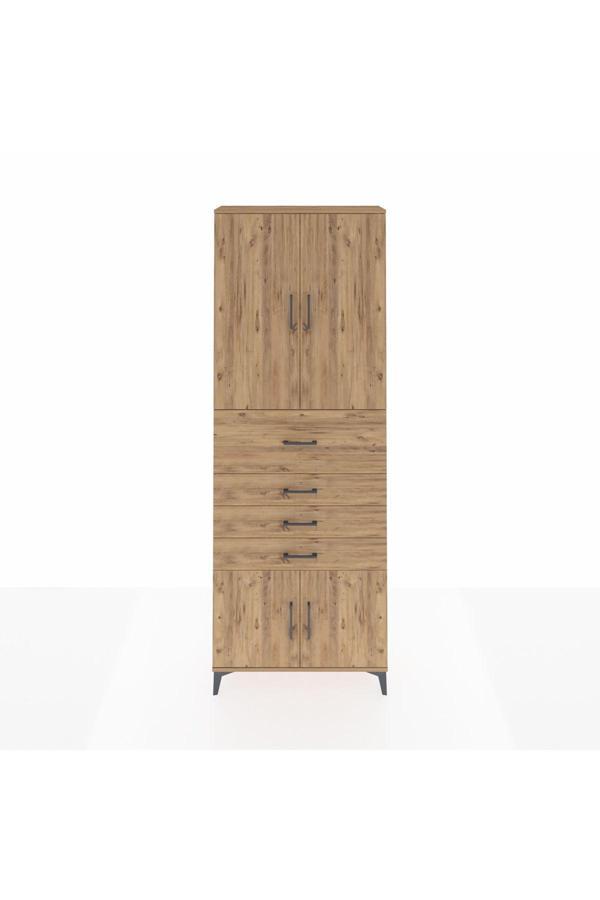 Dienni Arges Dolap 4 Raflı 4 Çekmeceli 4 Kapaklı 88 x 30 x 243 Çam-Çam - Image 1