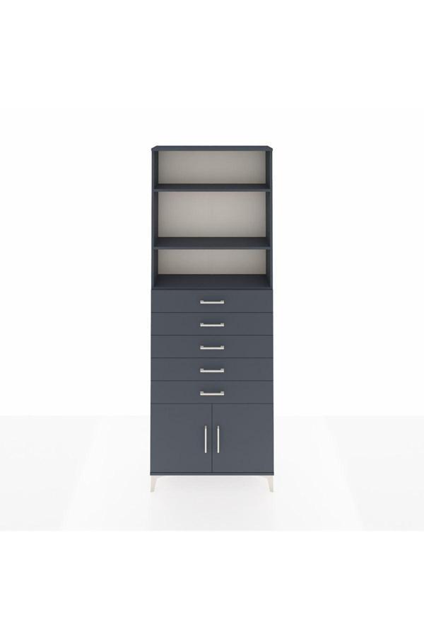 Dienni Arges Dolap 3 Raflı 5 Çekmeceli 2 Kapaklı 88 x 30 x 243 Antrasit-Antrasit - Image 1