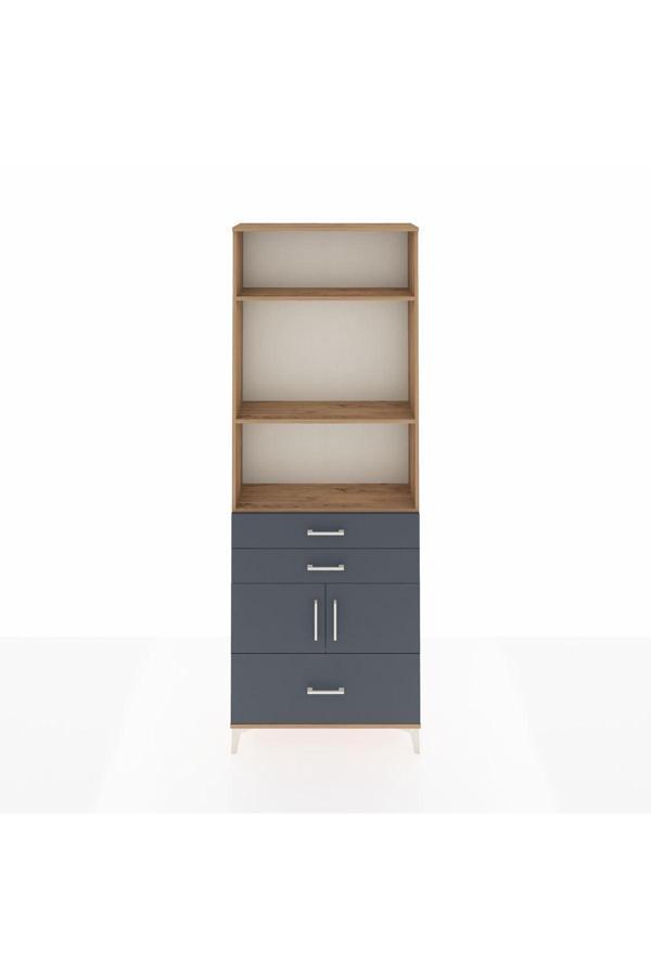 Dienni Arges Dolap 4 Raflı 3 Çekmeceli 2 Kapaklı 88 x 30 x 243 cm Çam - Antrasit - Image 1