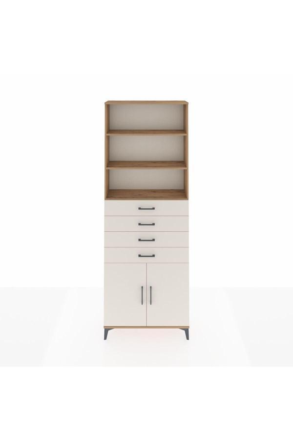 Dienni Arges Dolap 3 Raflı 4 Çekmeceli 2 Kapaklı 88 x 30 x 243 Çam-Aytaşı - Image 1