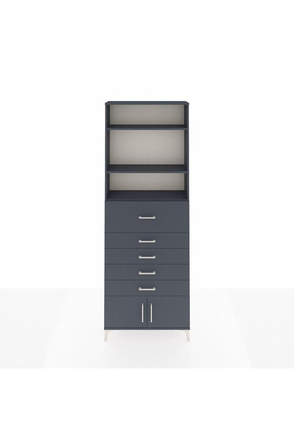 Dienni Arges Dolap 3 Raflı 5 Çekmeceli 2 Kapaklı 88 x 30 x 243 cm Antrasit - Antrasit - Image 1
