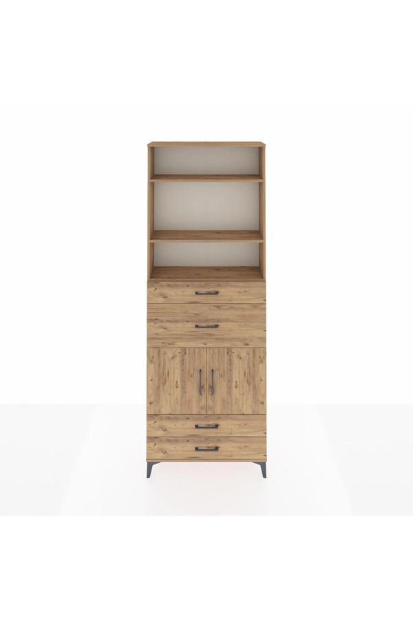 Dienni Arges Dolap 4 Raflı 4 Çekmeceli 2 Kapaklı 88 x 30 x 243 Çam-Çam - Image 1