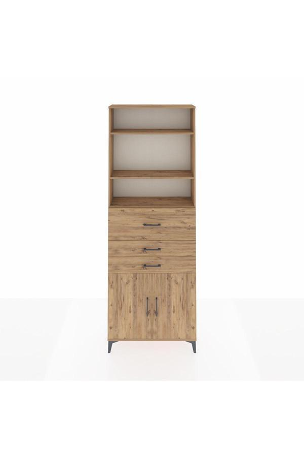 Dienni Arges Dolap 4 Raflı 3 Çekmeceli 2 Kapaklı 88 x 30 x 243 Çam-Çam - Image 1