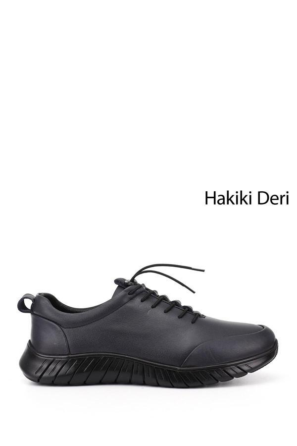 Erkek Lacivert Antik Bağcıklı Kauçuk Taban Hakiki Deri Sneaker - Image 1