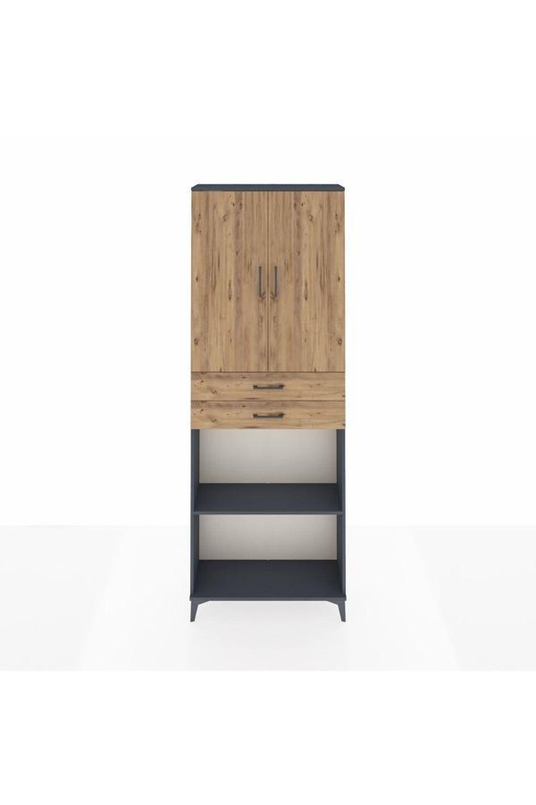 Dienni Arges Dolap 4 Raflı 2 Çekmeceli 2 Kapaklı 88 x 30 x 243 Antrasit-Çam - Image 1