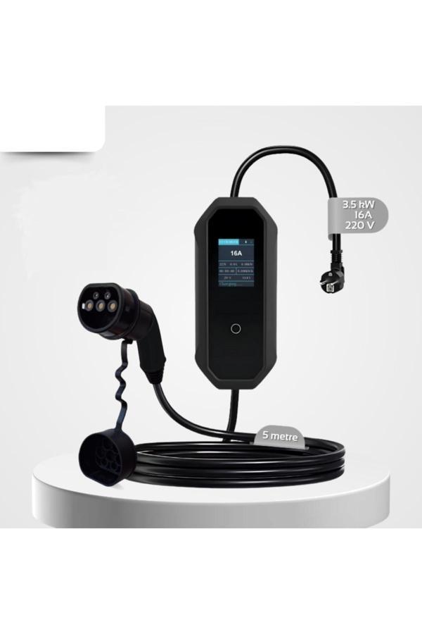 Coswatt Taşınabilir Elektrikli Araç Şarj Cihazı 16A 3,5Kw Monofaze Schuko Fiş 5M (Türkçe Menü) - Image 1