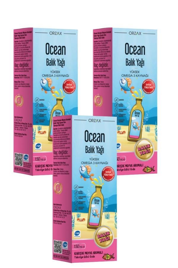 Ocean Karışık Meyve Aromalı Balık Yağı 150 ml x 3 Adet - Image 1
