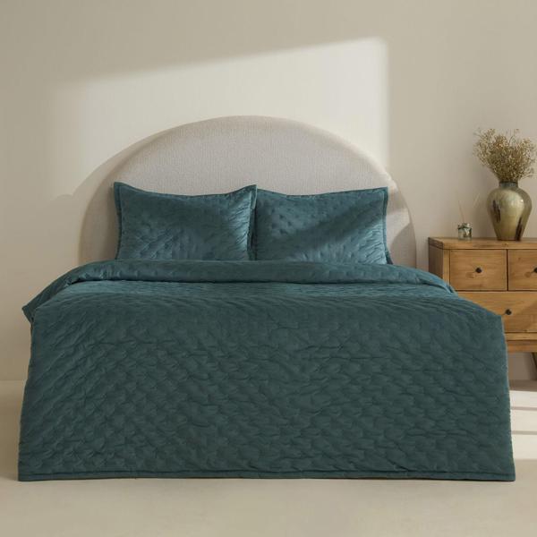 Karaca Home Granel Çift Kişilik Kadife Yatak Örtüsü Petrol - Image 1
