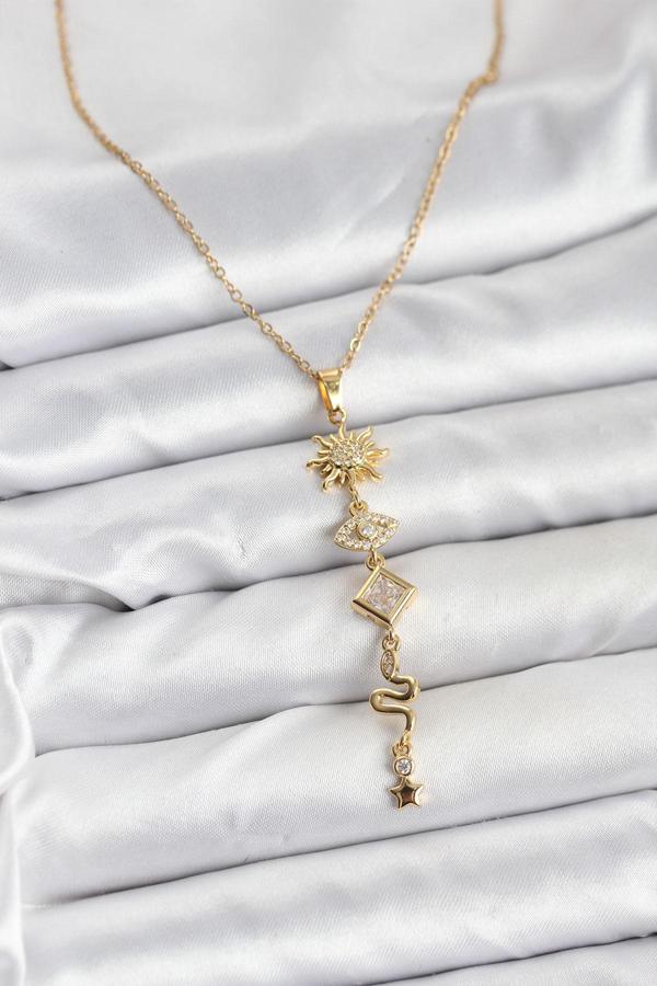 Zincir Gold Renk Güneş ve Enerji Model Kadın Y Kolye - EBJ251115W38402 - Image 1