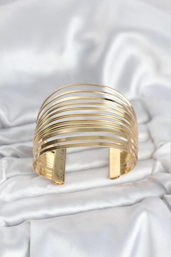 Gold Renk Pirinç Kaburga Model Kadın Bileklik - EBJ251025W38279 - Image 1