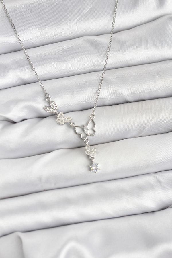 Zincir Gümüş Renk Kelebek Model Kadın Kolye - EBJ251115W38410 - Image 1