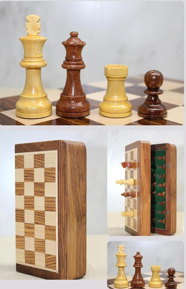 Mıknatıs Taşlı Ahşap Katlanabilir Kutulu Satranç Oyunu 17.5 Cm - Image 1
