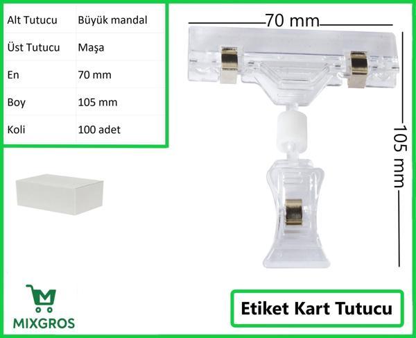 Etiket Tutucu / Maşalı / Büyük Mandal / Şeffaf / 70x105 mm / 100 Adet - Image 1
