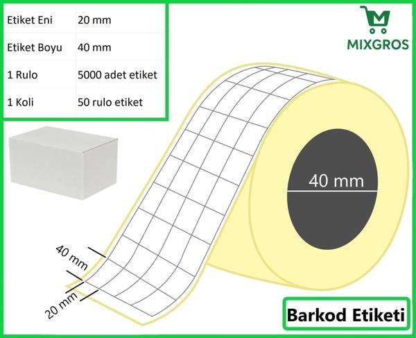 40x20 mm Termal 4'lü Ürün Barkod Etiketi 1 Rulo: 5000 Adet Etiket 1 Koli: 50 Rulo Etiket - Image 1