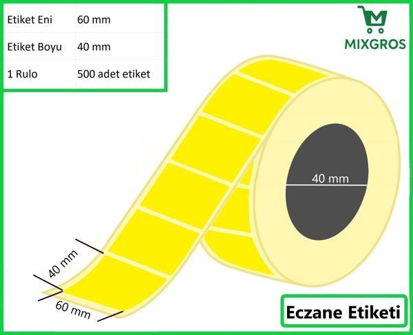 40x60 Termal Eczane Etiketi Sarı Zemin 1 Rulo: 500 Adet Etiket - Image 1
