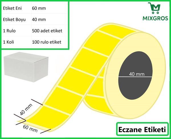 40x60 Termal Eczane Etiketi Sarı Zemin 1 Rulo: 500 Adet Etiket 1 Koli: 100 Rulo Etiket - Image 1