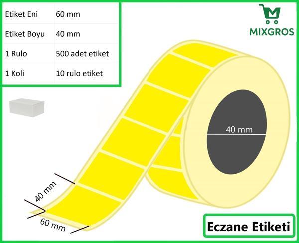 40x60 Termal Eczane Etiketi Sarı Zemin 1 Rulo: 500 Adet Etiket 1 Koli: 10 Rulo Etiket - Image 1
