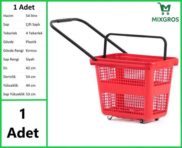 Tekerlekli Plastik Market Alışveriş El Sepeti 54 Litre Kırmızı 1 Adet - Image 1