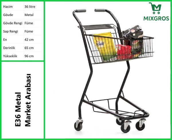 E36 Şarküteri ve Kuruyemiş Metal Market Arabası 36 Litre Füme - Image 1
